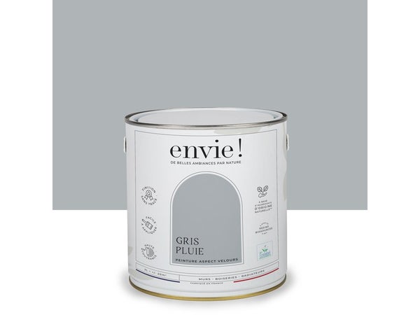 Peinture aspect velours murs, boiseries et radiateurs, biosourcée, ENVIE, gris pluie, 2 litres