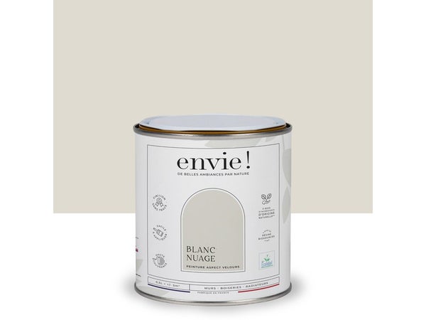 Peinture aspect velours murs, boiseries et radiateurs, biosourcée, ENVIE, blanc nuage, 0.5 litre