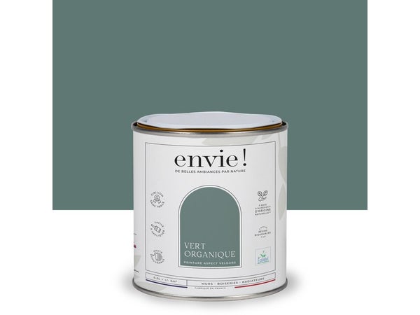 Peinture aspect velours murs, boiseries et radiateurs, biosourcée, ENVIE, vert organique, 0.5 litre