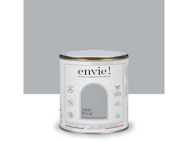 Peinture aspect velours murs, boiseries et radiateurs, biosourcée, ENVIE, gris pluie, 0.5 litre