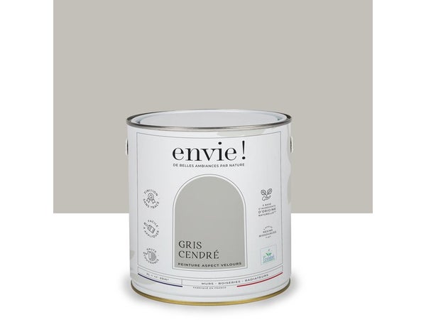 Peinture aspect velours murs, boiseries et radiateurs, biosourcée, ENVIE, gris cendré 2 litres