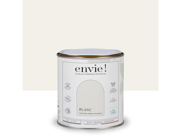 Peinture aspect velours murs, boiseries et radiateurs, biosourcée ENVIE, blanc, 0.5 litre