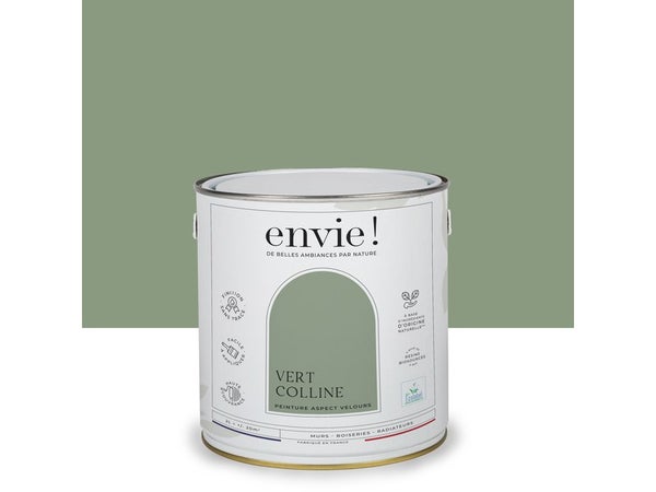 Peinture aspect velours murs, boiseries et radiateurs, biosourcée, ENVIE, vert colline, 2 litres