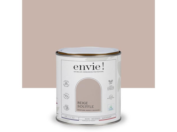 Peinture aspect velours murs, boiseries et radiateurs, biosourcée, ENVIE, beige souffle, 0.5 litre