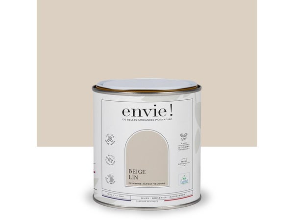 Peinture aspect velours murs, boiseries et radiateurs, biosourcée, ENVIE, beige lin, 0.5 litre