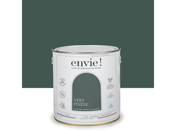 Peinture aspect velours murs, boiseries et radiateurs, biosourcée, ENVIE,vert pinede 2 litres