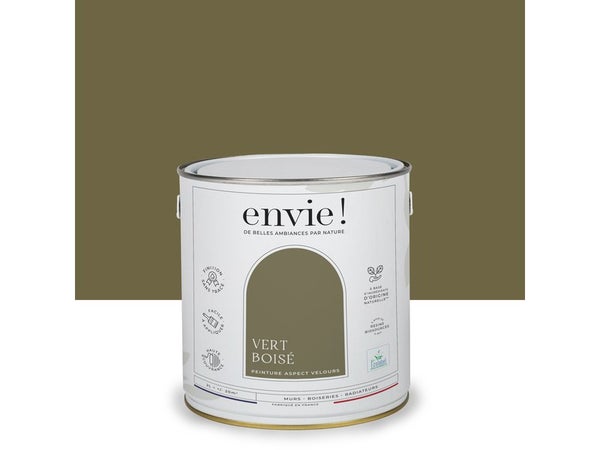 Peinture aspect velours murs, boiseries et radiateurs, biosourcée, ENVIE, vert boisé, 2 litres