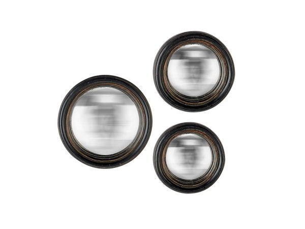 Lot de 3 miroirs rond, Mini Convexes, diam. 9, 11 et 13 cm, noir
