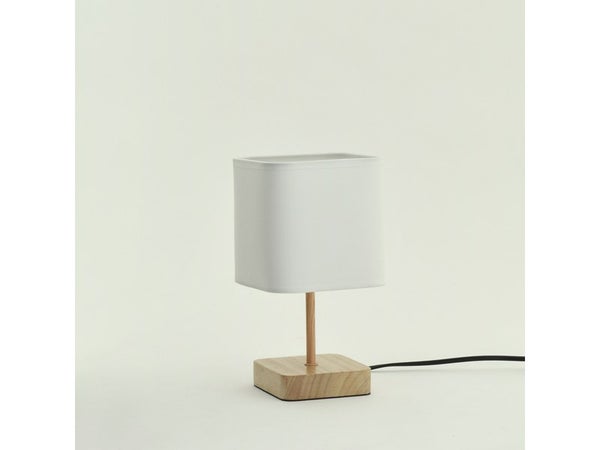 Lampe e14  bois tissu blanc, INSPIRE Akora, H.23cm
