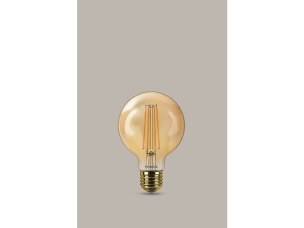Ampoule décorative led ambré globe E27, PHILIPS, diam. 80 mm 50 W blanc très chaud