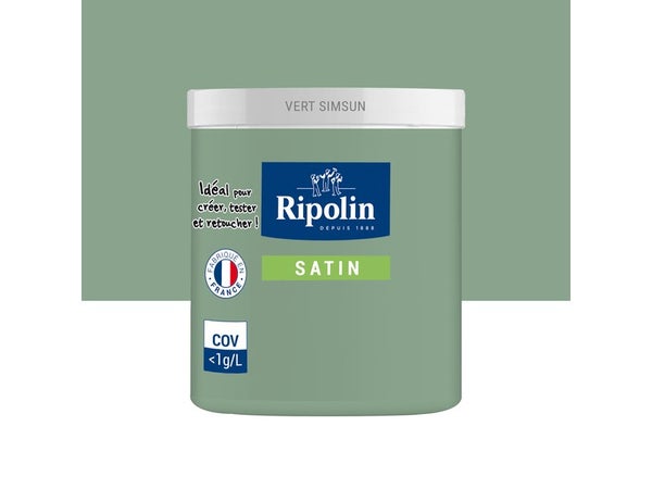 Testeur peinture intérieur mur/boiserie/radiateur satiné, RIPOLIN, vert simsun, 75 ml