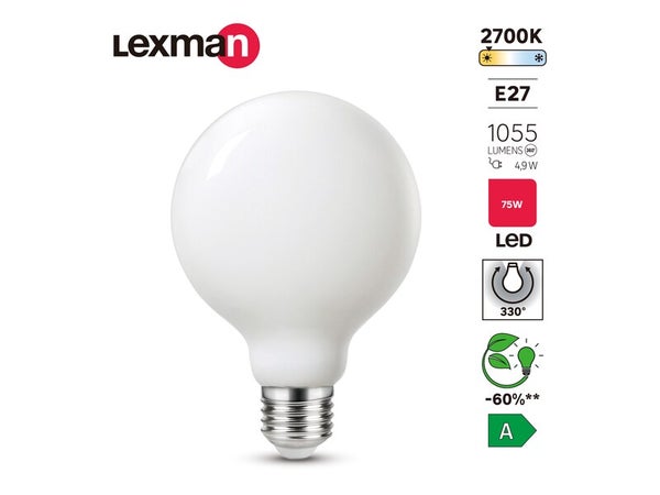 Ampoule led à filament  E27, 1055Lm = 4.9W, LEXMAN