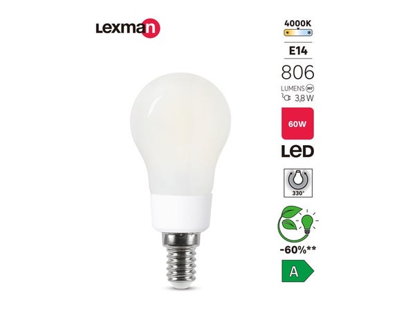 Ampoule led à filament  E14, 806Lm = 3.8W, LEXMAN