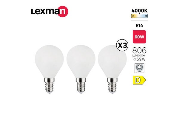 Lot de 3 ampoules led  E14, 806Lm = 5.9W, LEXMAN