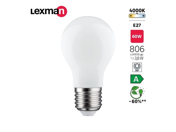 Ampoule led E27, 806Lm = 60W, blanc neutre, LEXMAN