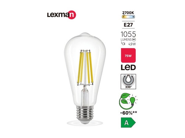 Ampoule led à filament, LEXMAN, E27, 470Lm = 4.9 watts