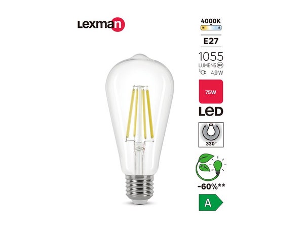 Ampoule led à filament, LEXMAN, E27, 1055Lm = 4.9 watts