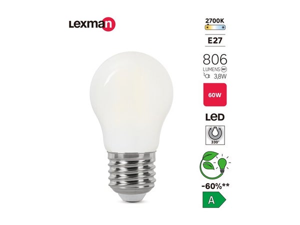 Ampoule led à filament  E27, 806Lm = 3.8W, LEXMAN