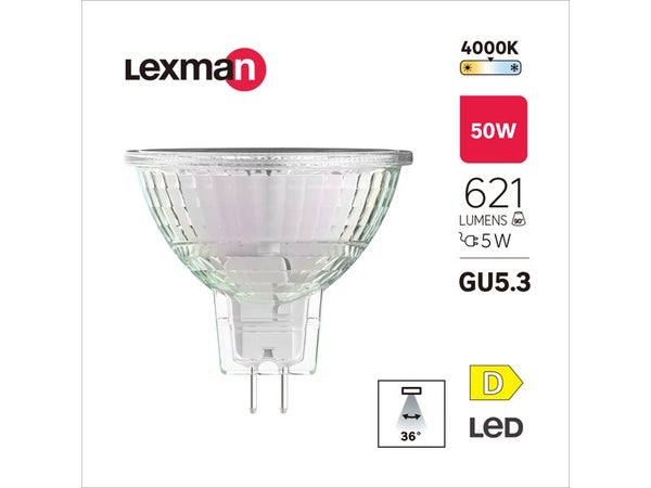 Ampoule led, réflecteur GU5.3, 36°, 621lm = 50W, blanc neutre, LEXMAN