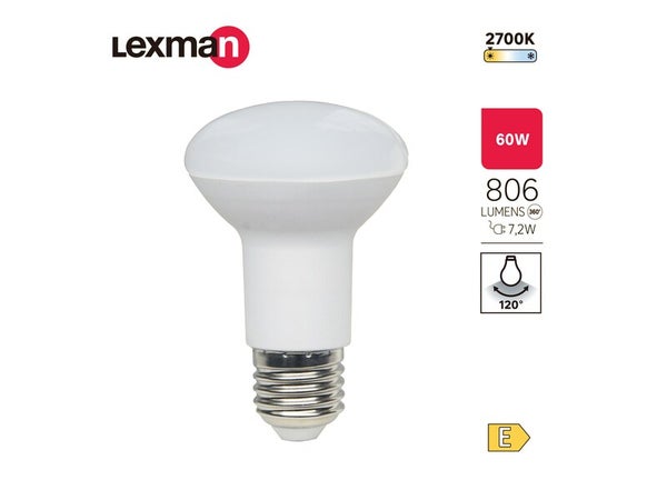 Ampoule led, réflecteur E27, 806lm = 60W, blanc chaud, LEXMAN