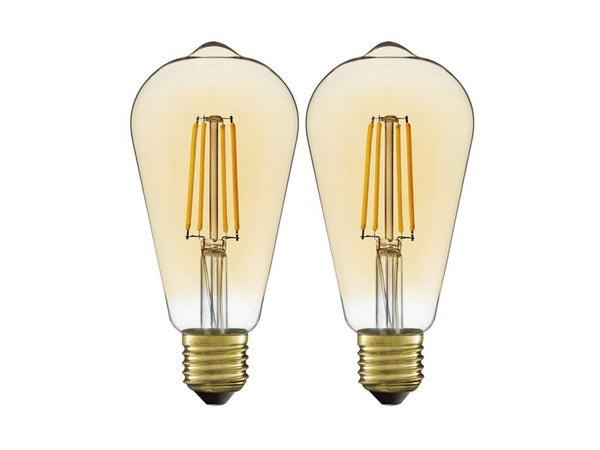 2 ampoules led décoratives, Edison, E27, 470lm = 40W, blanc très chaud, LEXMAN