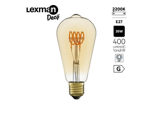 Ampoule led décorative, Edison, E27, 400lm = 35W, blanc très chaud, LEXMAN