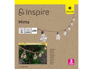 Guirlande solaire Mima, 3 metres, 10 ampoules led, blanc chaud 3000K, INSPIRE