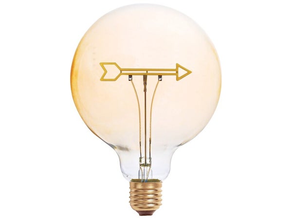 Ampoule led décorative, globe, flèche, ambre, XXCELL 125mm E27, 240lm = 24W, 1800K blanc très chaud