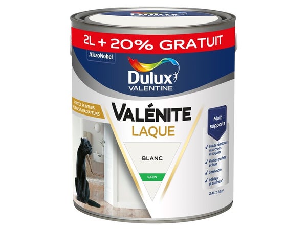 Peinture boiserie blanc satin DULUX VALENTINE Valenite 2.5L+20% gratuit
