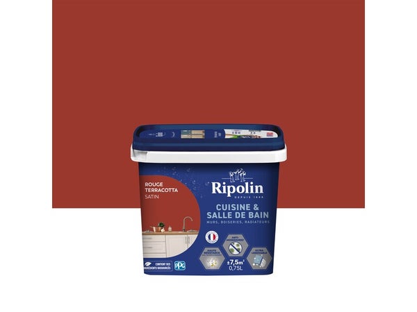 Peinture mur, RIPOLIN cuisine et bain, 0.75 litre, rouge terracotta satin