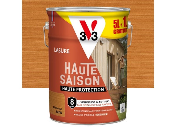 Lasure V33 Haute saison 8 ans chêne doré satiné 5L+20% gratuit