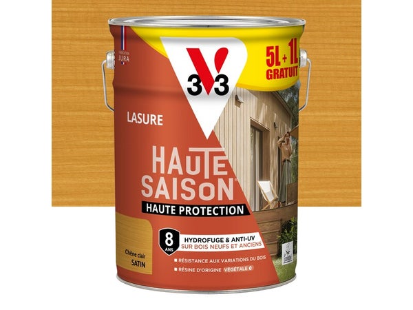 Lasure V33 Haute saison 8 ans chêne clair satiné 5L+20% gratuit