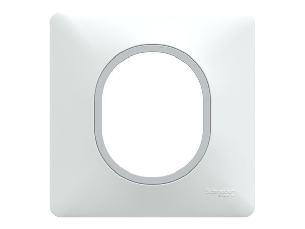 Plaque simple Ovalis, SCHNEIDER ELECTRIC, blanc bague effet argent chromé