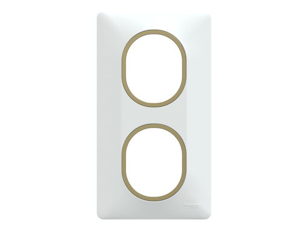 Plaque double verticale Ovalis, SCHNEIDER ELECTRIC, blanc bague effet laiton