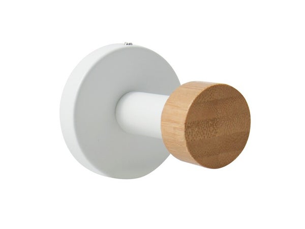 Crochet pour salle de bains à visser simple, MSV Iana, blanc bambou