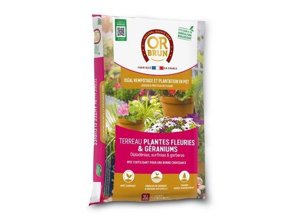 Terreau plantes fleuries et géraniums OR BRUN, 35 l