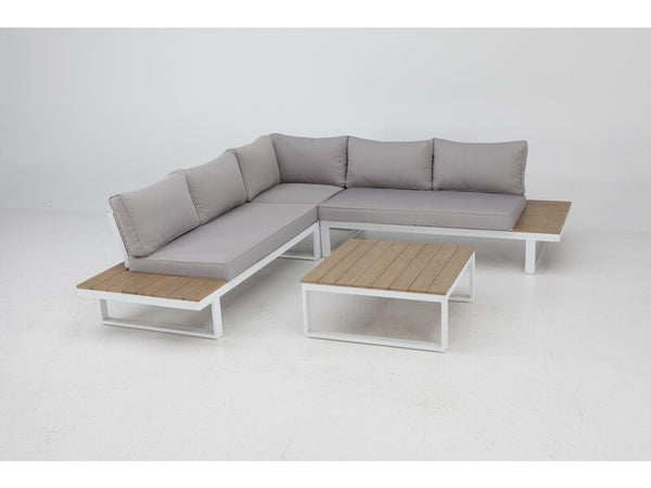 Salon bas Capri 5p en bois composite et aluminium blanc