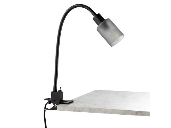 Lampe de bureau pince Tekla H.42 cm métal noir, verre blanc INSPIRE, E14