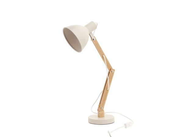 Lampe de bureau Motio articulée, métal/bois blanc, e27, INSPIRE H.30 cm