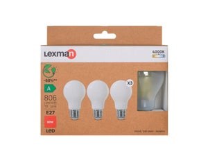 Lot de 3 ampoules led à filament classique,  E27, 806lm = 60W, blanc neutre, LEXMAN