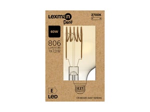 Ampoule led globe 95mm e27 7,3w=60w 806lm 2700k spirale h ambre LEXMAN