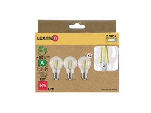 Ampoule led standard e27 3,8w=60w 806lm claire 2700k classe a lot de 3 LEXMAN