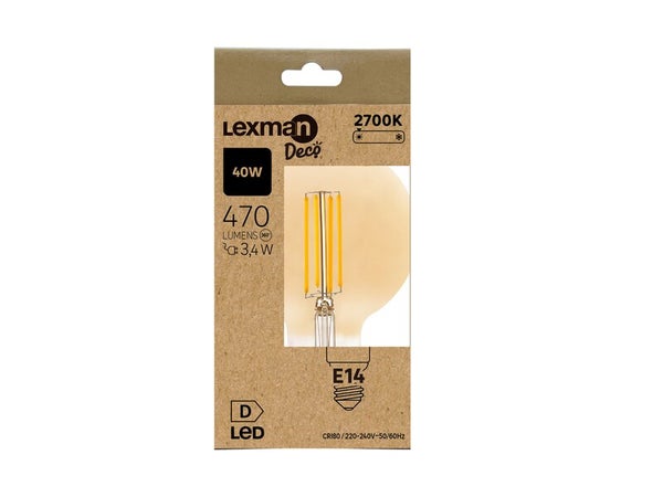 Ampoule led globe 60mm deco e14 4,2w=40w 470lm 2700k ambre LEXMAN