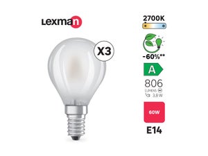 Ampoule led spherique e14 3,8w=60w 806lm depolie 2700k classe a x3 lxm