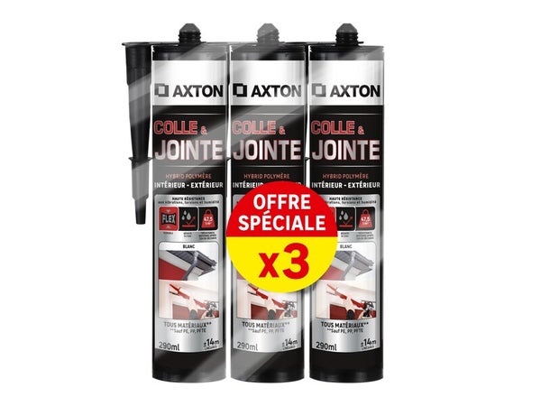 Colle joint int/ext polymere axton blanc cartouche 290ml x3