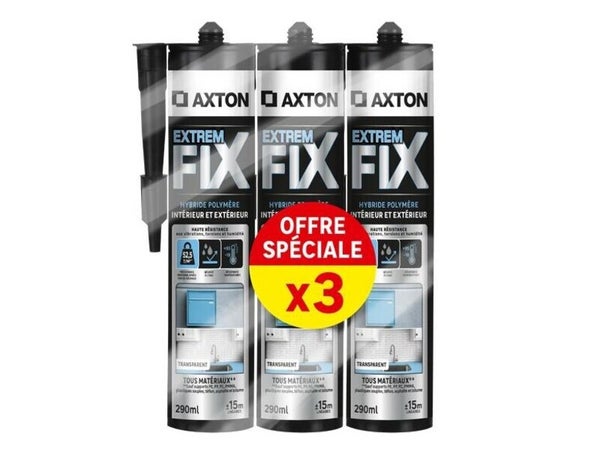 Colle fixation int/ext polymere axton extremfix transp cart 290ml x3