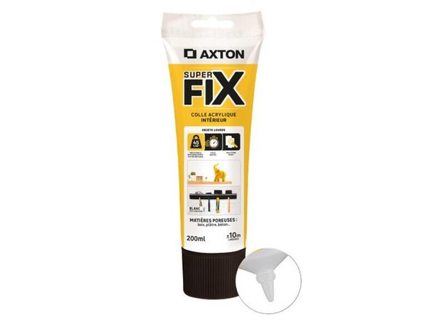 Colle fixation interieur acrylique axton superfix blanc tube 200ml