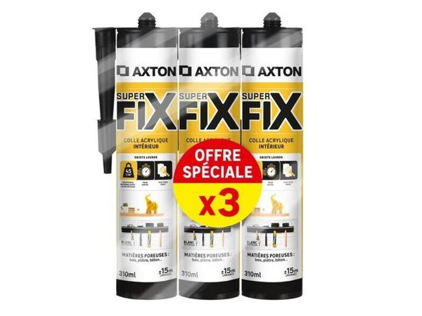 Colle fixation interieur acrylique axton superfix blanc cart 310ml x3