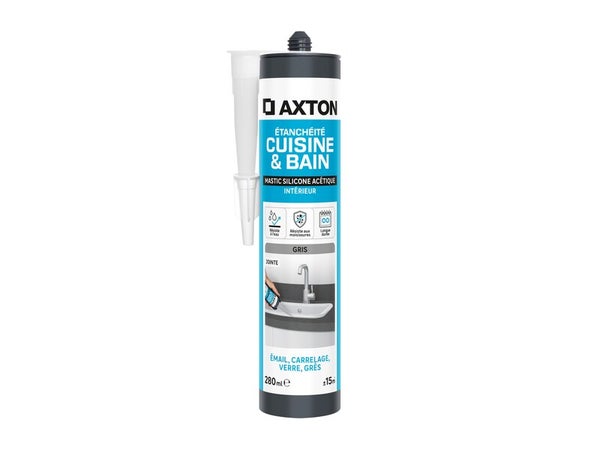 Mastic cuisine & bain silicone acetique Axton gris cartouche 280ml