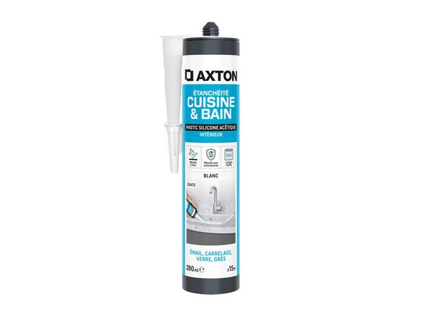 Mastic silicone cuisine/bain blanc AXTON cartouche 280 ml